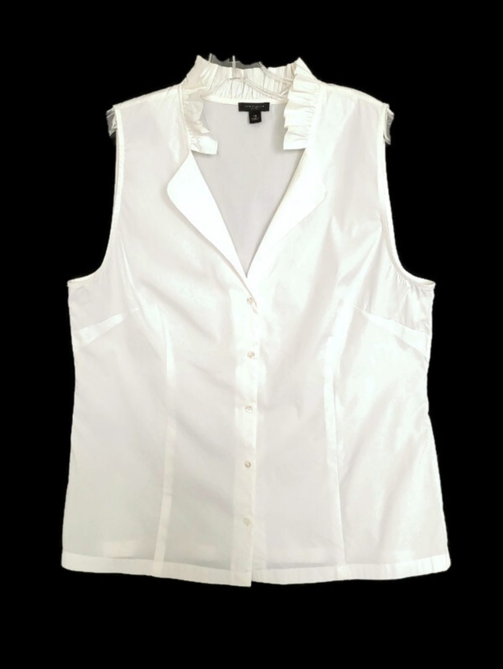 Ann Taylor White Sleeveless Ruffle Collar Button-Front Top